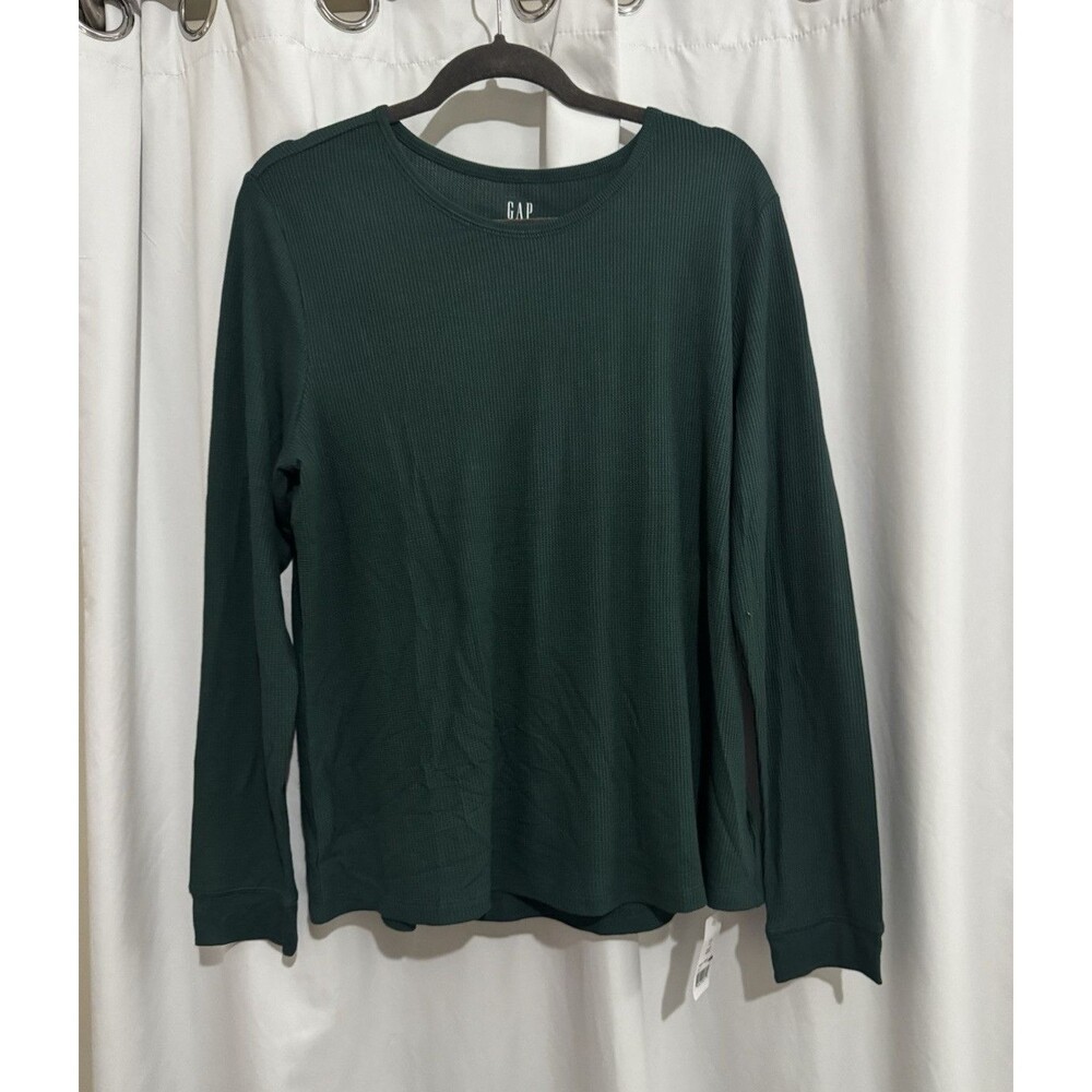 Gap Green Solid Ribbed Knit Crew Neck Stretch T-Shirt Long Sleeve woman’s XL